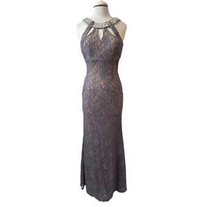 City Triangles Purple Nude Lace Rhinestone Formal Dress Junior 5 Prom Party Sexy